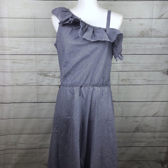 Vintage Dresses & Skirts - Vintage Blue Gingham One Shoulder Midi Dress